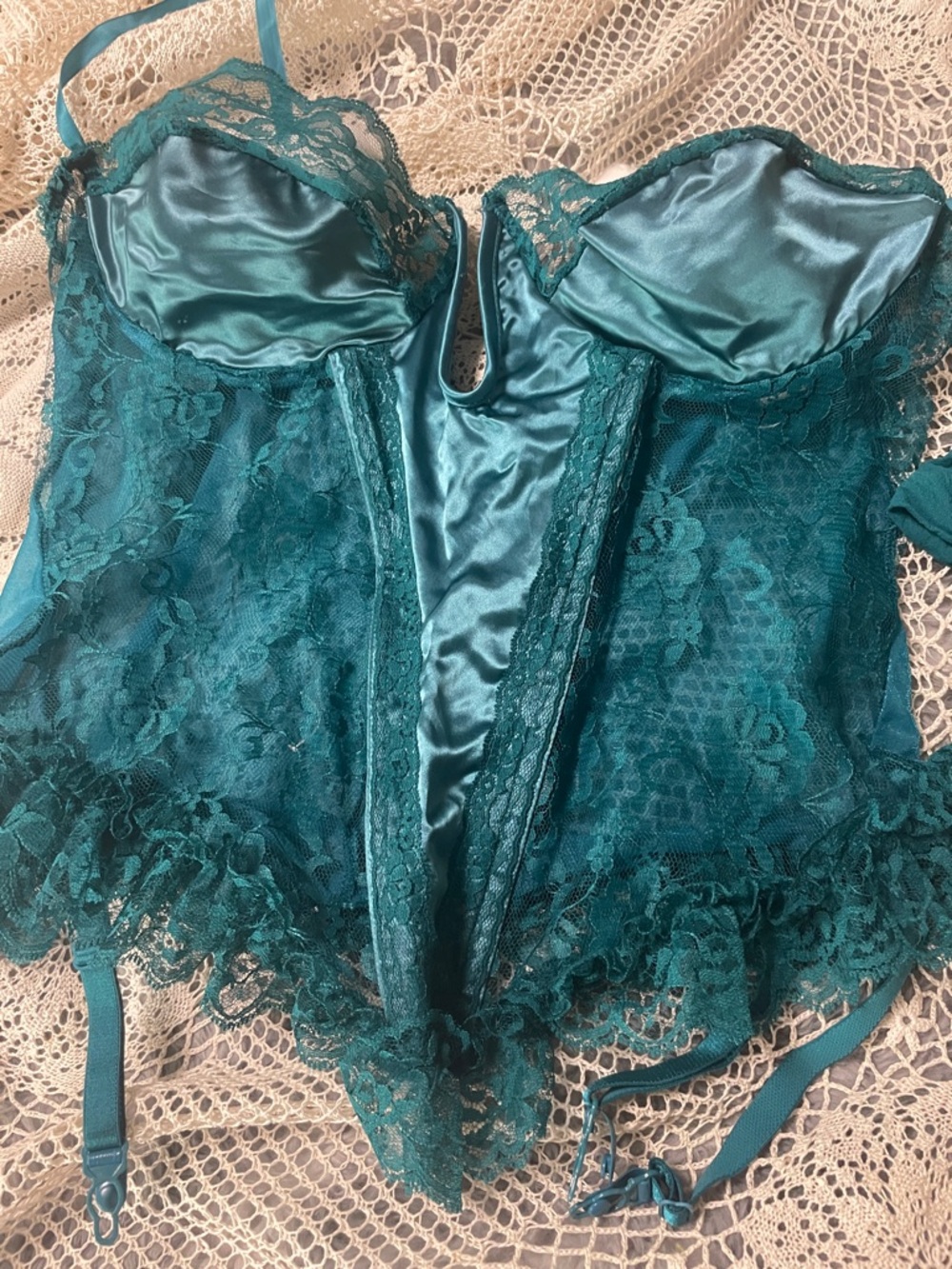 Frederick's of Hollywood Teal Lace & Satin Corset Chemise